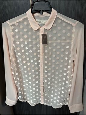 (NWT) Abercrombie & Fitch Sheer Blush/Pink Preppy Polka Dot Blouse Medium M